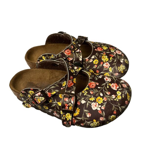 Birki's by Birkenstock Floral Clogs size kids 10 Brown Leather Adjustable Straps - Picture 4 of 11
